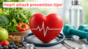 Doctor explaining heart attack prevention tips with a healthy heart and lifestyle concept.
