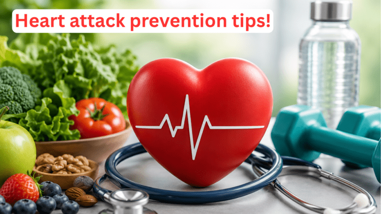 Doctor explaining heart attack prevention tips with a healthy heart and lifestyle concept.